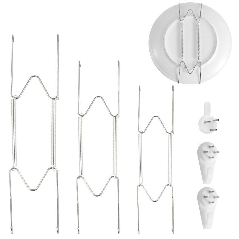 NQEUEPN 3 Pack Plate Hangers for The Wall  6/8/10 Inch Plate Wall Holder Stainless Steel W-Shaped Plate Hooks Vertical Plate Display Wall Mount for Decorative Plates Antique Arts (Silver) - Image 1